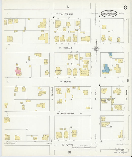 Sanborn Fire Insurance Map from Mineral Wells, Palo Pinto County, Texas (1912), Sheet #0008 - Historic Sanborn Fire Insurance Map Print, vintage old map wall art, antique decor, genealogy gift, Texas Texas map