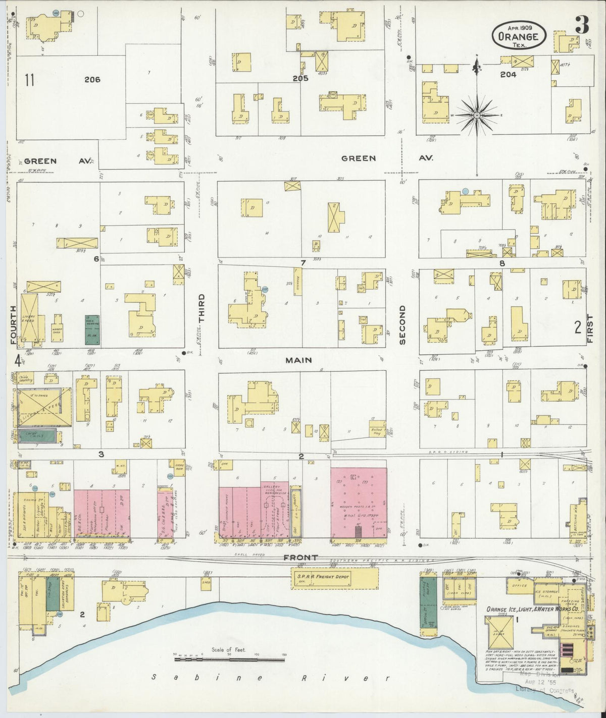 Sanborn Fire Insurance Map from Orange, Orange County, Texas (1909), Sheet #0003 - Complete Map Set gallery image, historic Sanborn map, vintage wall art, Texas Texas