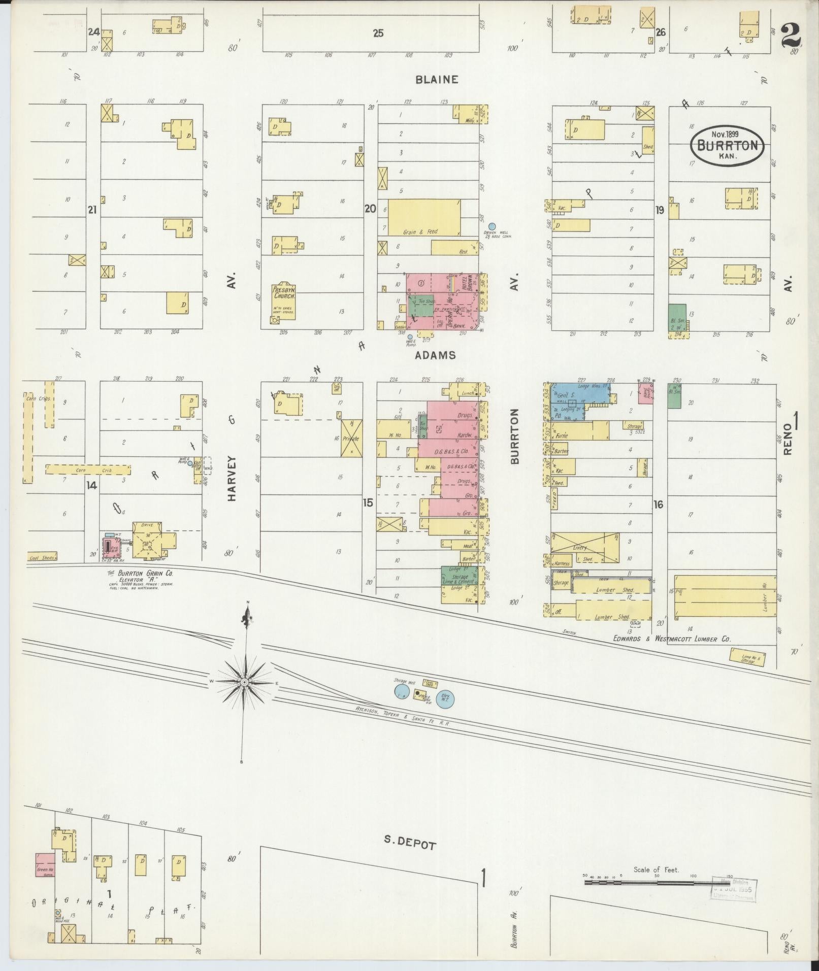 Sanborn Fire Insurance Map from Burrton, Harvey County, Kansas (1899), Sheet #0002 - Historic Sanborn Fire Insurance Map Print, vintage old map wall art, antique decor, genealogy gift, Kansas Kansas map