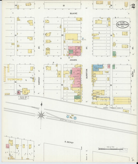 Sanborn Fire Insurance Map from Burrton, Harvey County, Kansas (1899), Sheet #0002 - Historic Sanborn Fire Insurance Map Print, vintage old map wall art, antique decor, genealogy gift, Kansas Kansas map