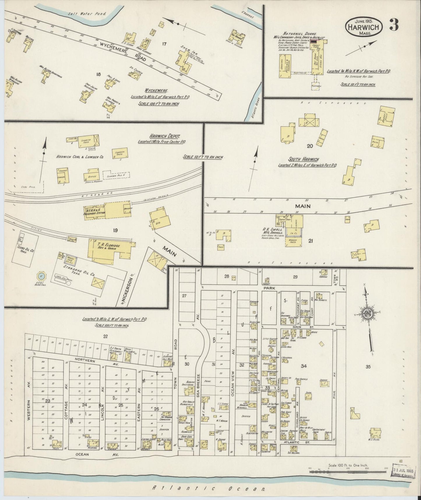 Sanborn Fire Insurance Map from Harwich, Barnstable County, Massachusetts (1915), Sheet #0003 - Complete Map Set gallery image, historic Sanborn map, vintage wall art, Massachusetts Massachusetts