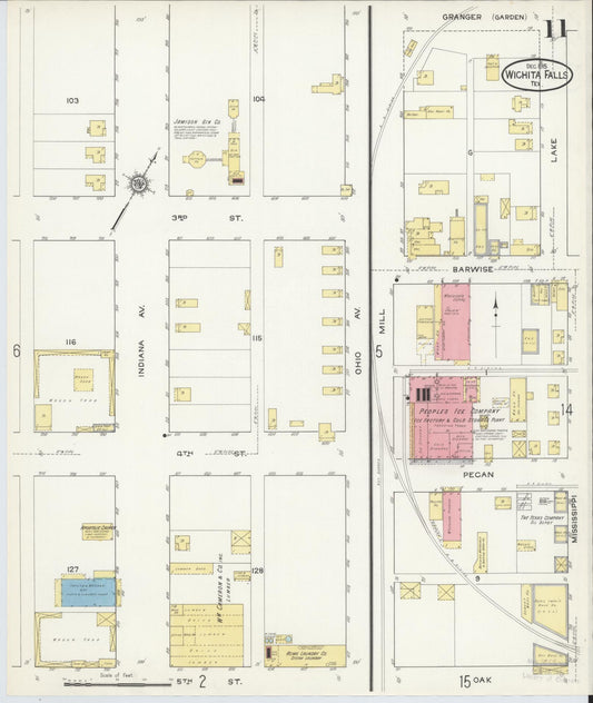 Sanborn Fire Insurance Map from Wichita Falls, Wichita County, Texas (1915), Sheet #0011 - Historic Sanborn Fire Insurance Map Print, vintage old map wall art, antique decor, genealogy gift, Texas Texas map