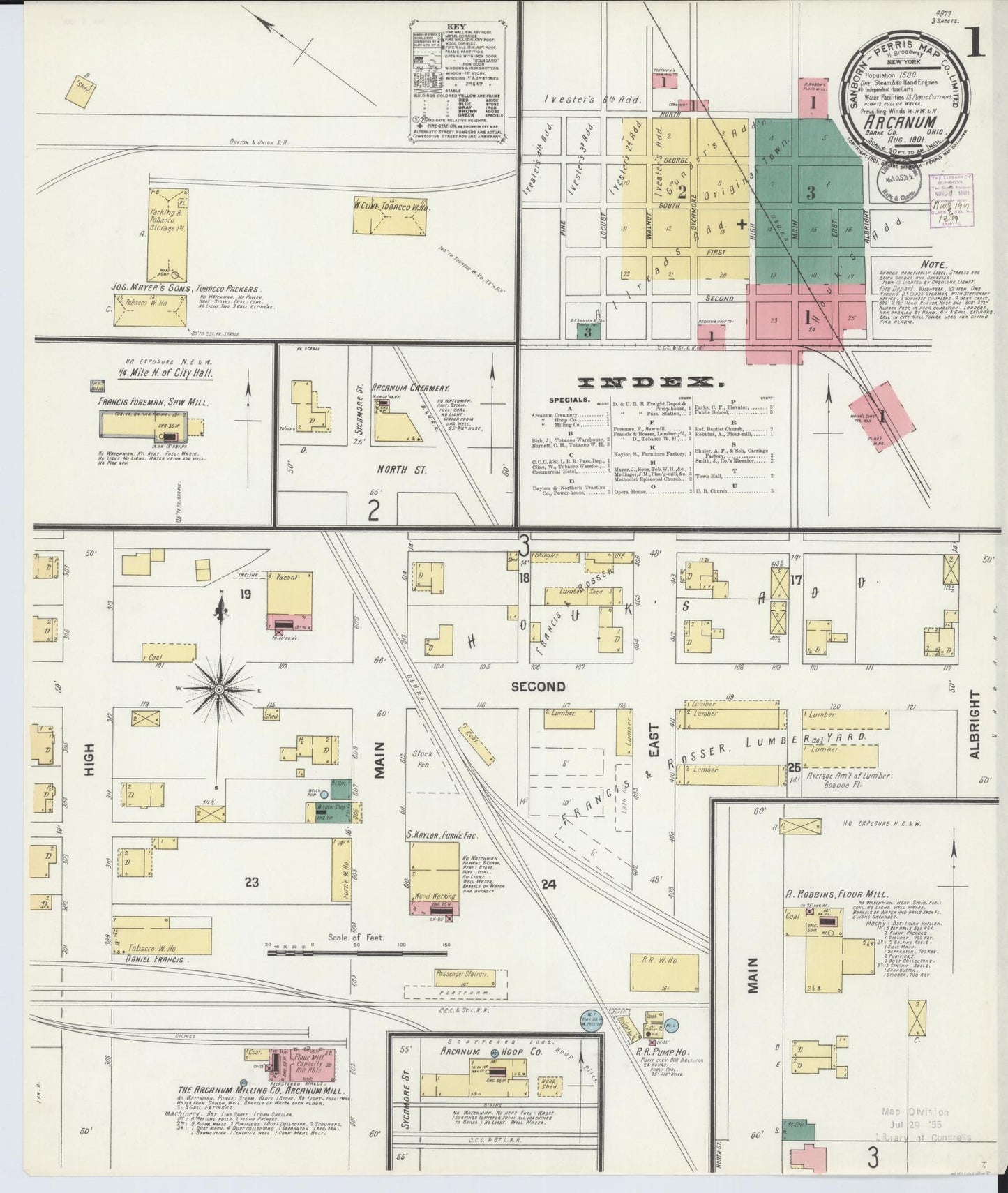 Sanborn Fire Insurance Map from Arcanum, Darke County, Ohio (1901), Sheet #0001 - Complete Map Set gallery image, historic Sanborn map, vintage wall art, Ohio Ohio