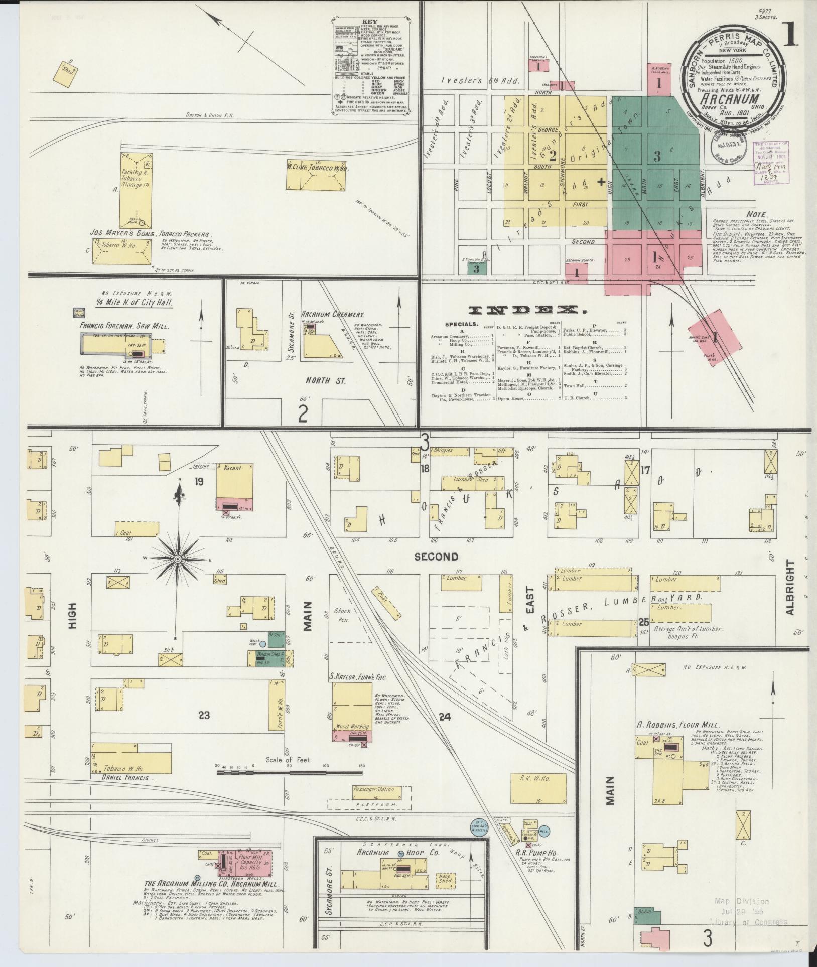 Sanborn Fire Insurance Map from Arcanum, Darke County, Ohio (1901), Sheet #0001 - Complete Map Set gallery image, historic Sanborn map, vintage wall art, Ohio Ohio