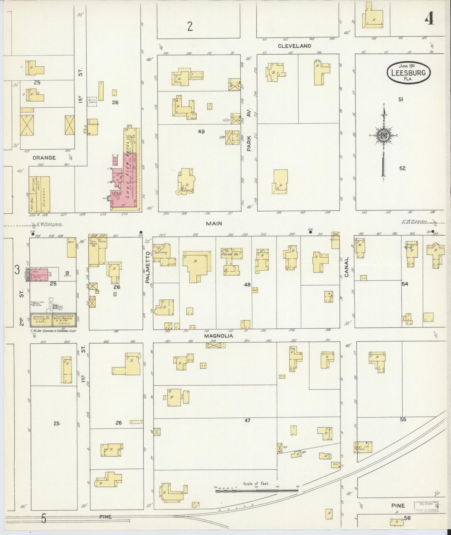 Sanborn Fire Insurance Map from Leesburg, Lake County, Florida (1911), Sheet #0004 - Complete Map Set gallery image, historic Sanborn map, vintage wall art, Florida Florida