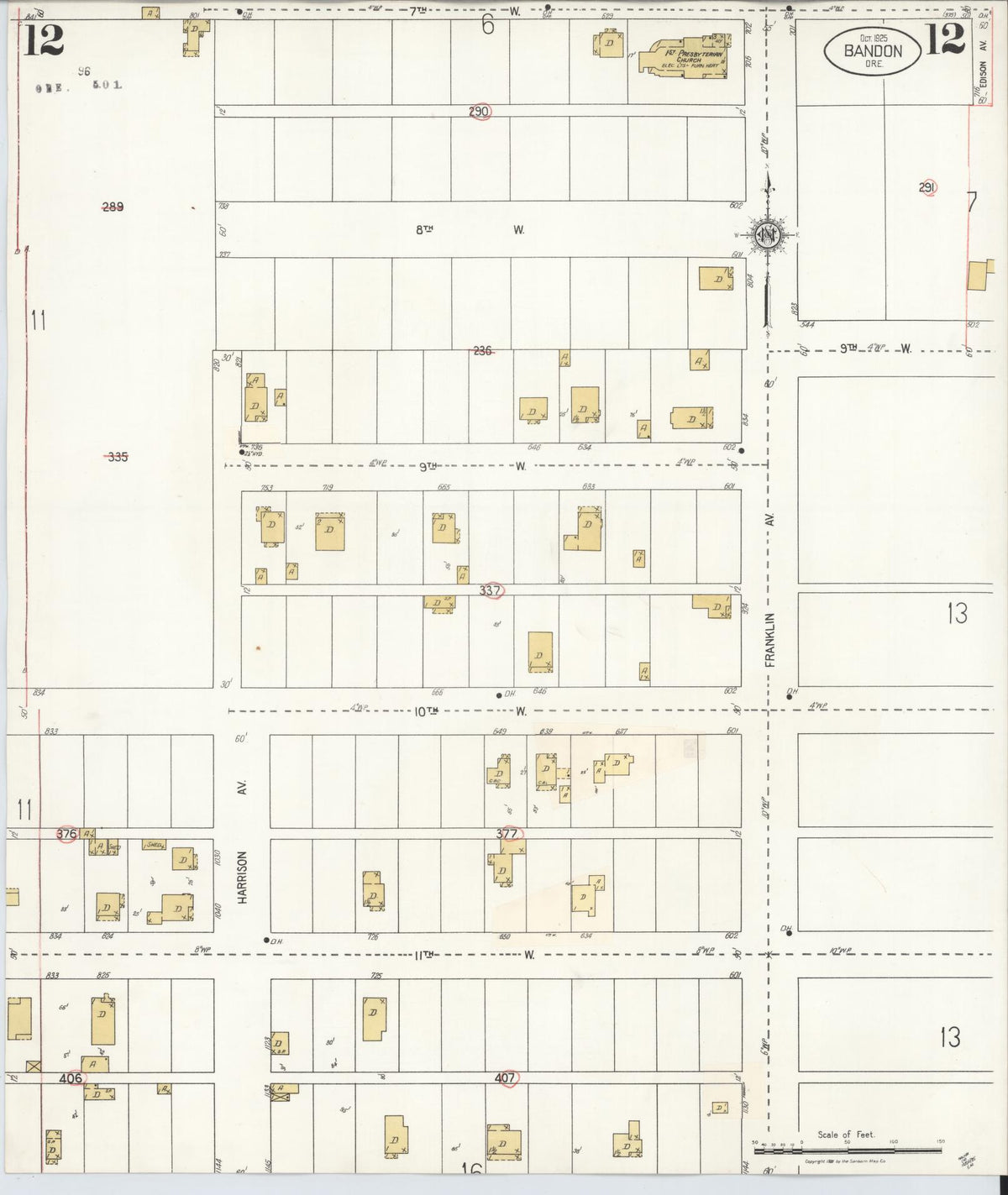 Sanborn Fire Insurance Map from Bandon, Coos County, Oregon (1931), Sheet #0012 - Historic Sanborn Fire Insurance Map Print, vintage old map wall art, antique decor, genealogy gift, Oregon Oregon map