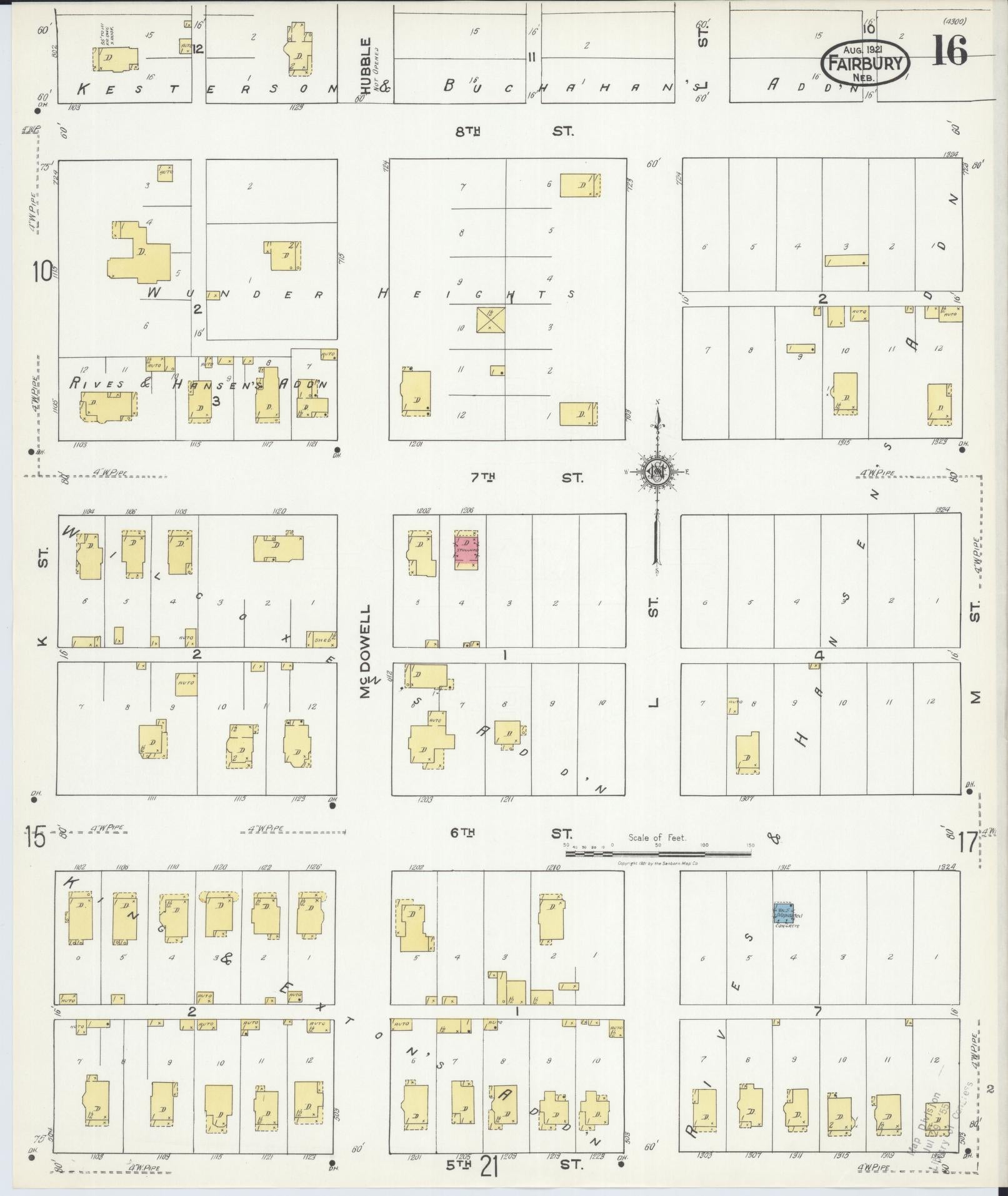 Sanborn Fire Insurance Map from Fairbury, Jefferson County, Nebraska (1921), Sheet #0016 - Historic Sanborn Fire Insurance Map Print, vintage old map wall art, antique decor, genealogy gift, Nebraska Nebraska map