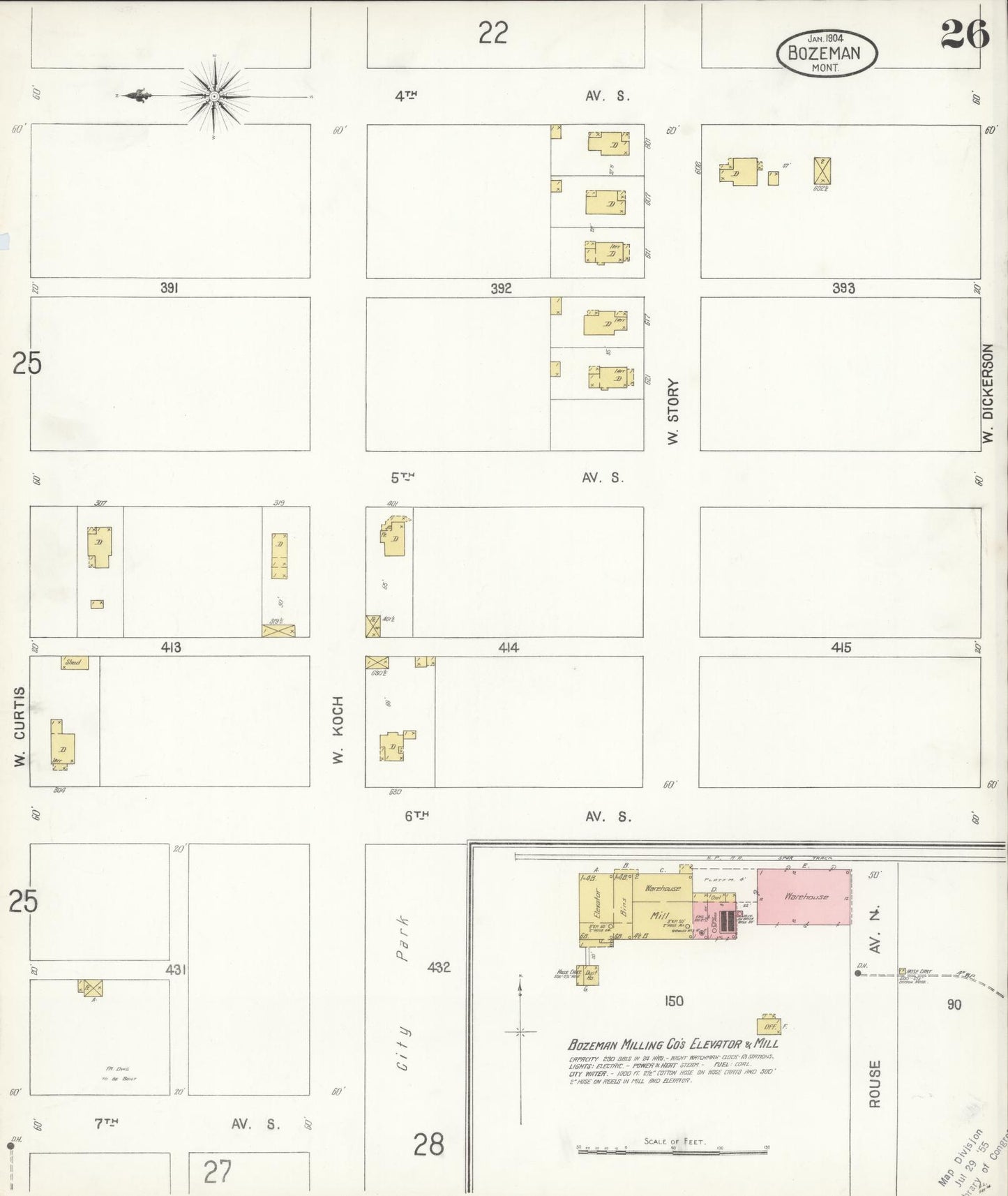 Sanborn Fire Insurance Map from Bozeman, Gallatin County, Montana (1904), Sheet #0026 - Historic Sanborn Fire Insurance Map Print, vintage old map wall art, antique decor, genealogy gift, Montana Montana map