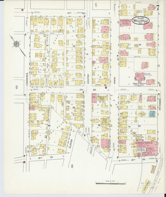Sanborn Fire Insurance Map from Wellsville, Columbiana County, Ohio (1915), Sheet #0007 - Historic Sanborn Fire Insurance Map Print, vintage old map wall art, antique decor, genealogy gift, Ohio Ohio map