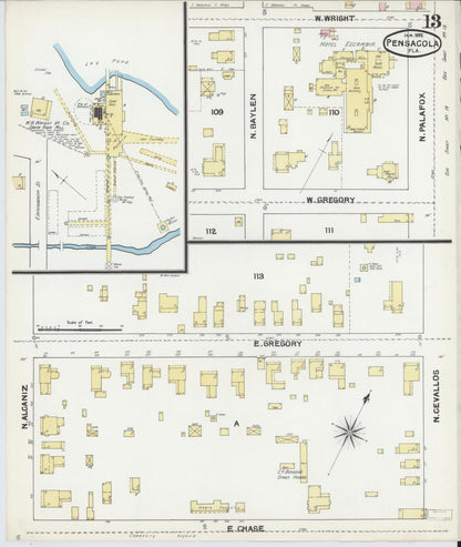Sanborn Fire Insurance Map from Pensacola, Escambia County, Florida (1892), Sheet #0013 - Complete Map Set gallery image, historic Sanborn map, vintage wall art, Florida Florida