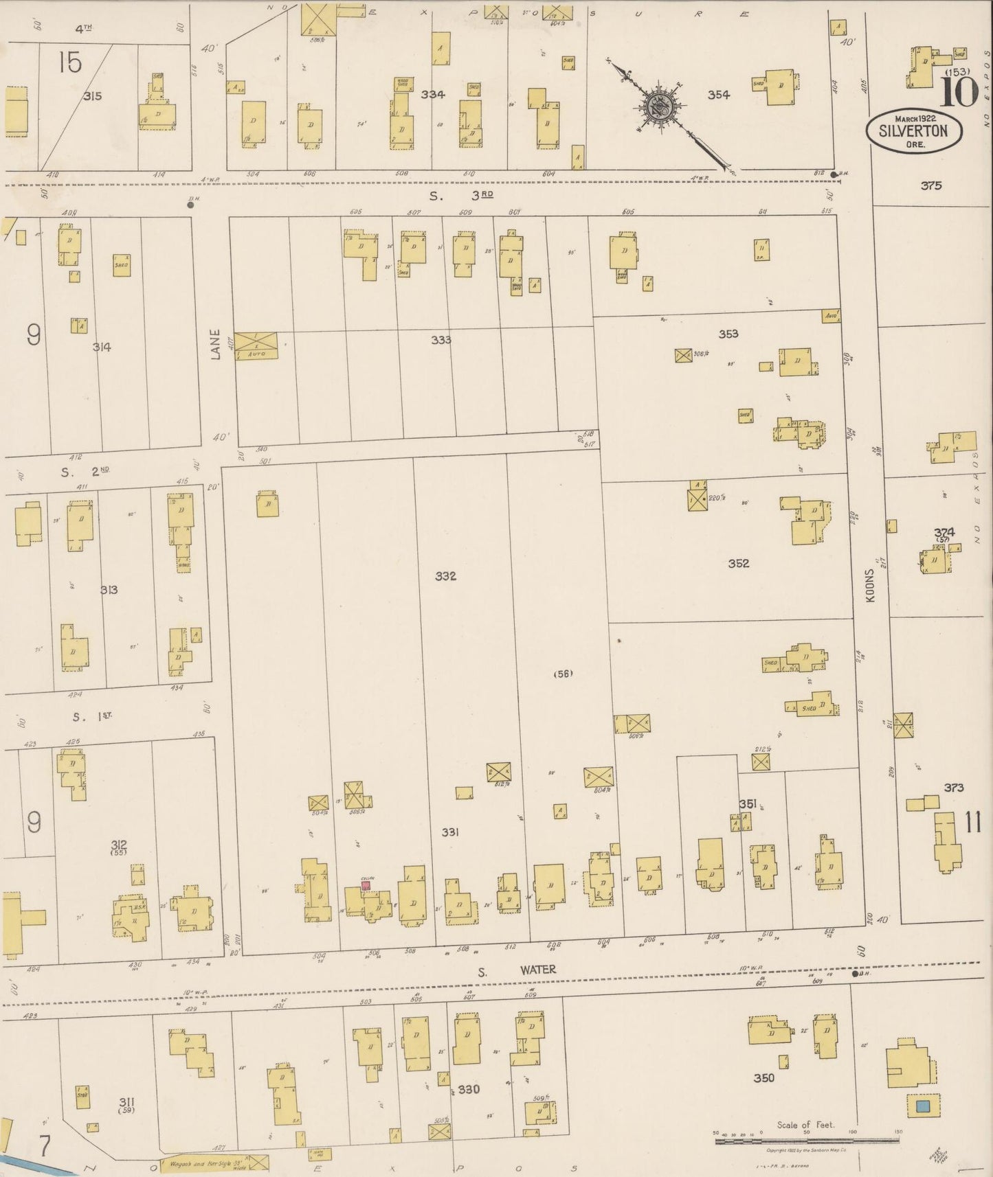 Sanborn Fire Insurance Map from Silverton, Marion County, Oregon (1922), Sheet #0010 - Complete Map Set gallery image, historic Sanborn map, vintage wall art, Oregon Oregon