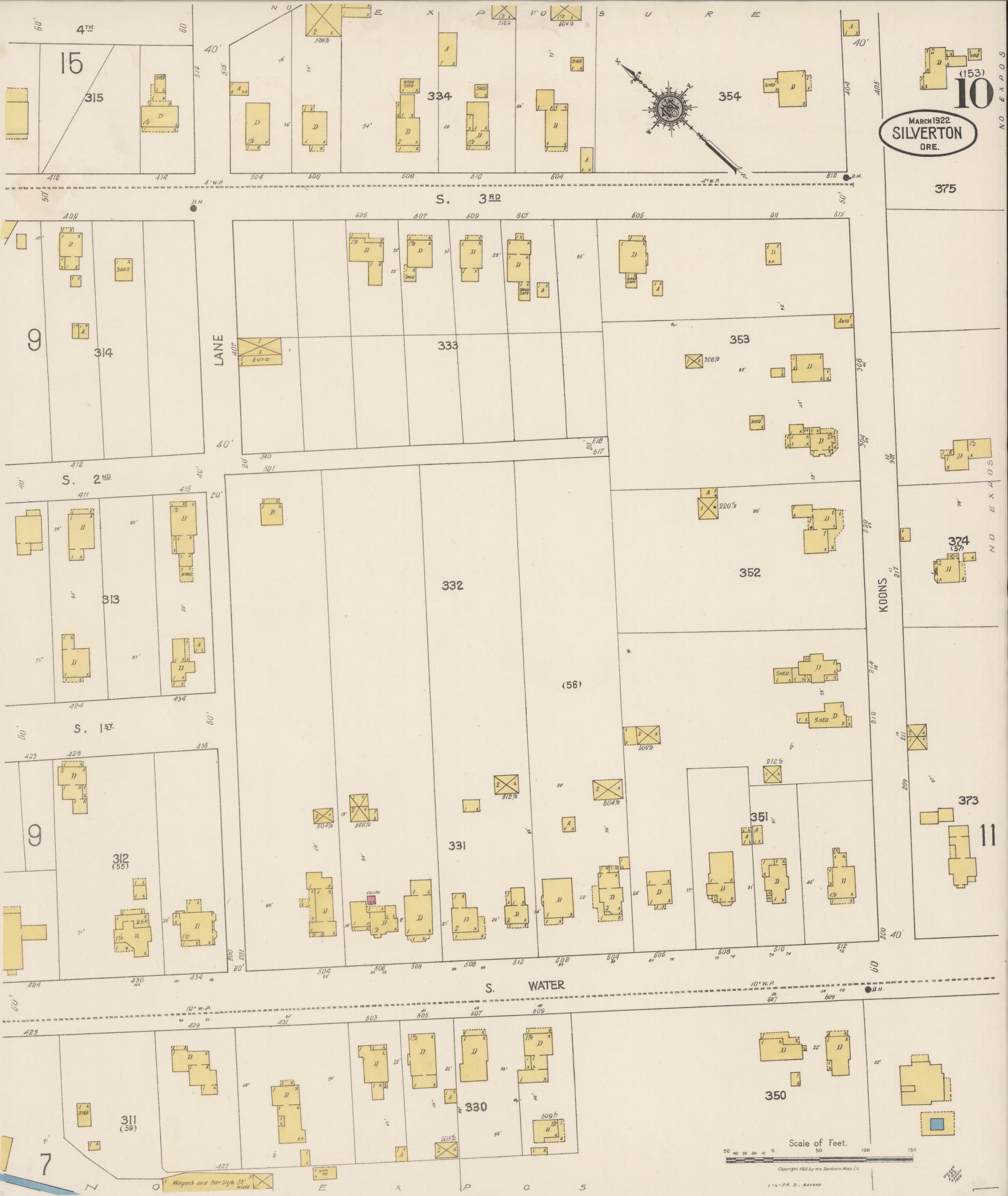 Sanborn Fire Insurance Map from Silverton, Marion County, Oregon (1922), Sheet #0010 - Complete Map Set gallery image, historic Sanborn map, vintage wall art, Oregon Oregon