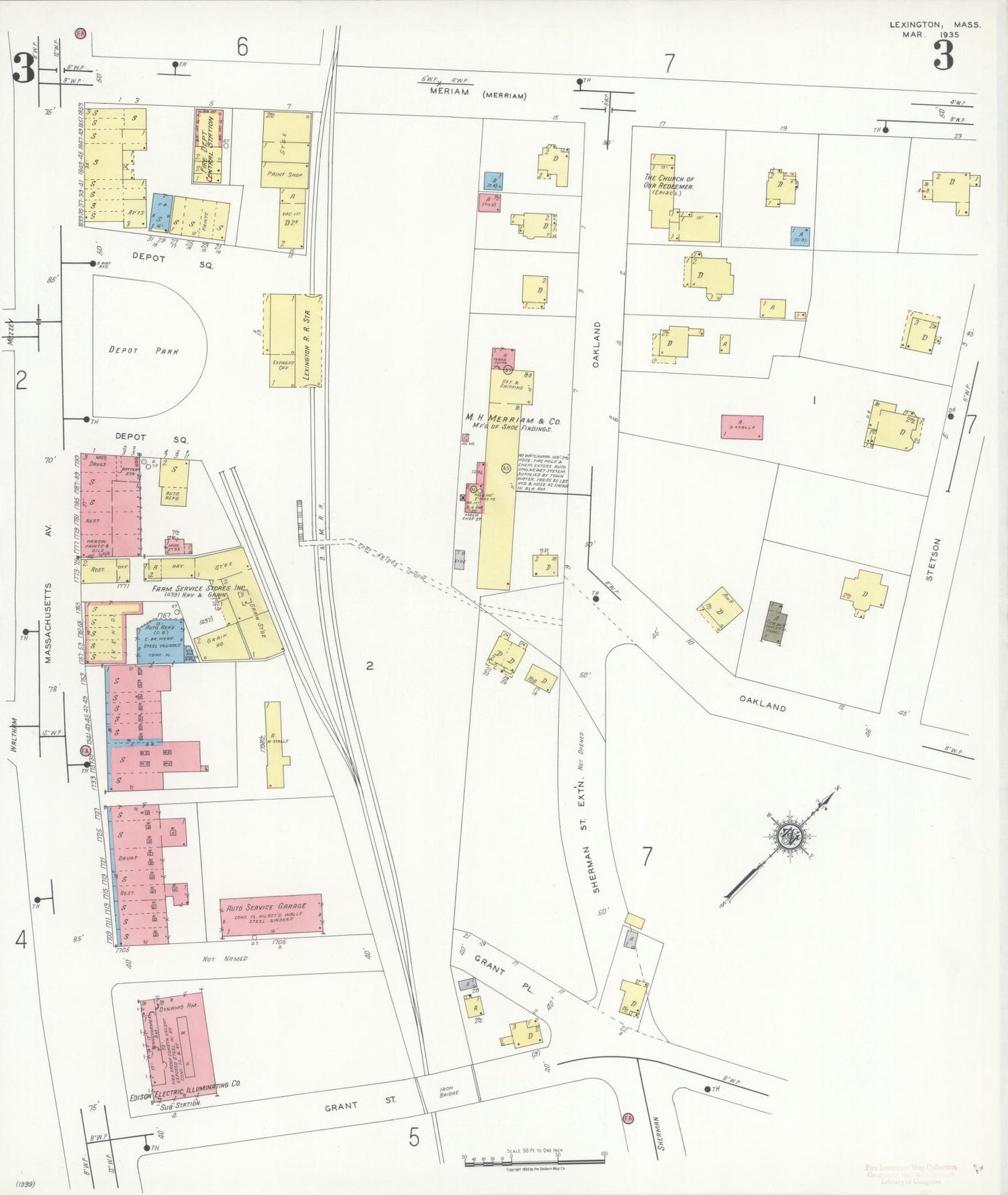 Sanborn Fire Insurance Map from Lexington, Middlesex County, Massachusetts (1935), Sheet #0003 - Historic Sanborn Fire Insurance Map Print, vintage old map wall art, antique decor, genealogy gift, Massachusetts Massachusetts map