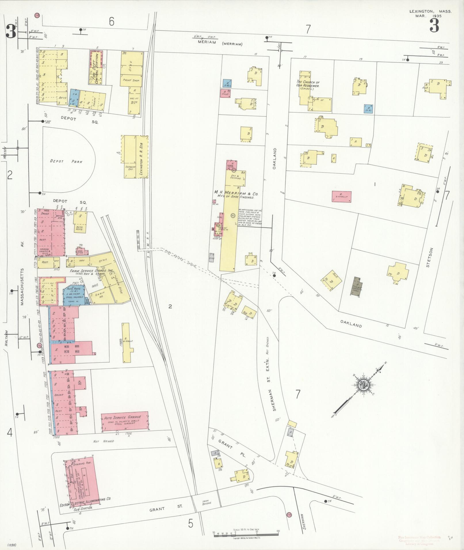Sanborn Fire Insurance Map from Lexington, Middlesex County, Massachusetts (1935), Sheet #0003 - Historic Sanborn Fire Insurance Map Print, vintage old map wall art, antique decor, genealogy gift, Massachusetts Massachusetts map