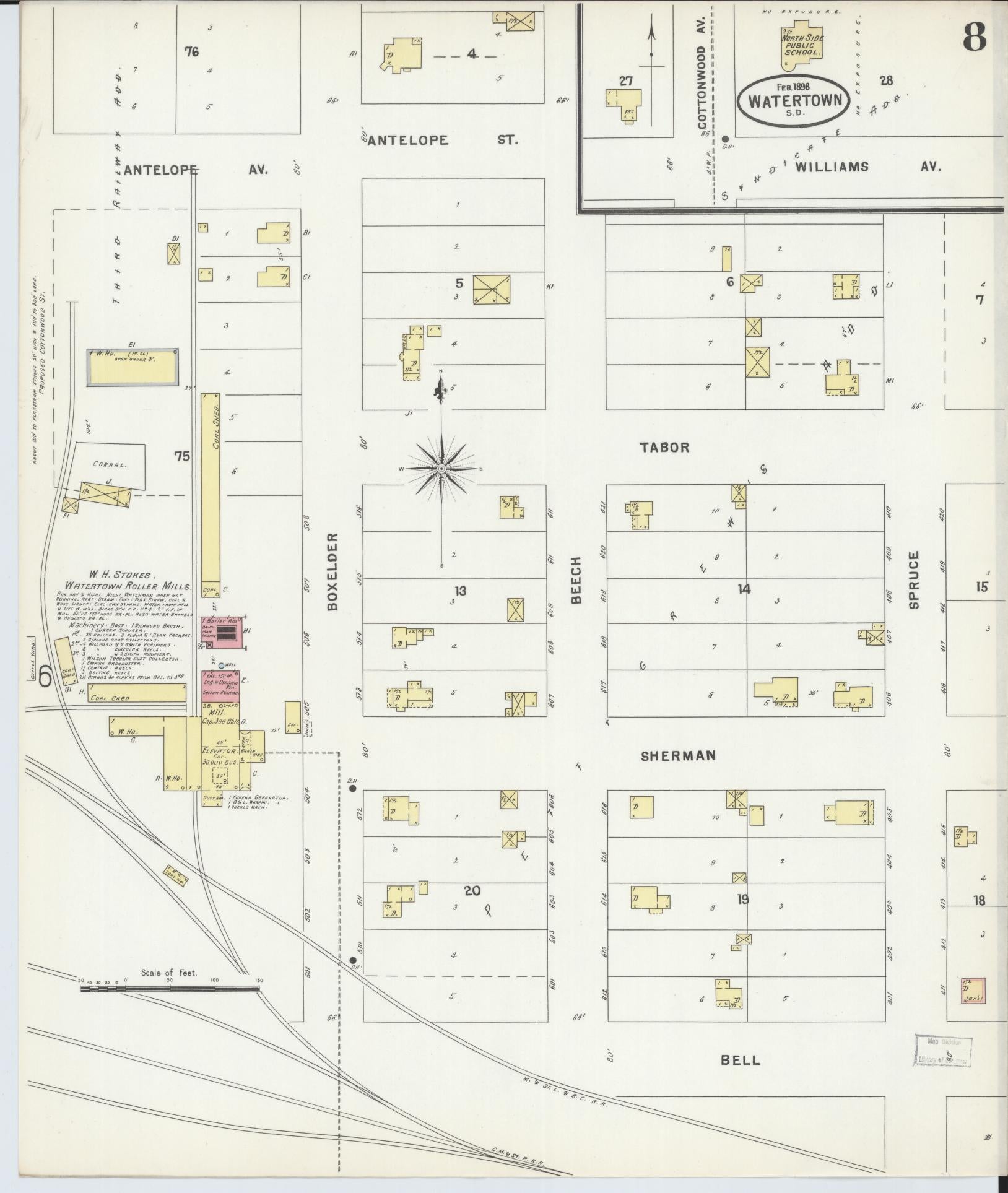 Sanborn Fire Insurance Map from Watertown, Codington County, South Dakota (1898), Sheet #0008 - Historic Sanborn Fire Insurance Map Print, vintage old map wall art, antique decor, genealogy gift, South Dakota South Dakota map