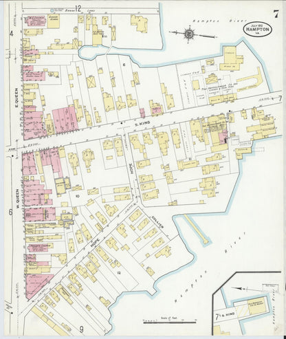 Sanborn Fire Insurance Map from Hampton, Independent Cities, Virginia (1910), Sheet #0007 - Complete Map Set gallery image, historic Sanborn map, vintage wall art, Virginia Virginia