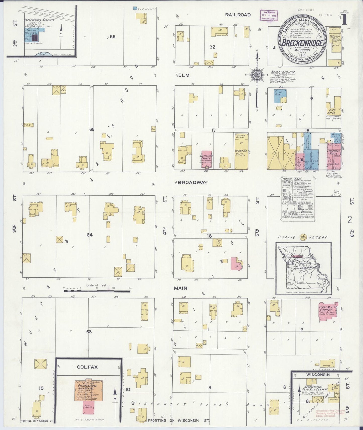 Sanborn Fire Insurance Map from Breckenridge, Caldwell County, Missouri (1916), Sheet #0001 - Complete Map Set gallery image, historic Sanborn map, vintage wall art, Missouri Missouri