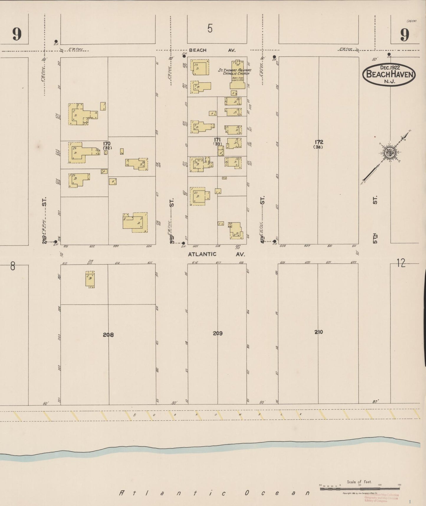 Sanborn Fire Insurance Map from Beach Haven, Ocean County, New Jersey (1922), Sheet #0009 - Complete Map Set gallery image, historic Sanborn map, vintage wall art, New Jersey New Jersey