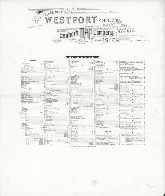 Sanborn Fire Insurance Map from Westport, Fairfield County, Connecticut (1940), Sheet #0001 - Historic Sanborn Fire Insurance Map Print, vintage old map wall art, antique decor, genealogy gift, Connecticut Connecticut map