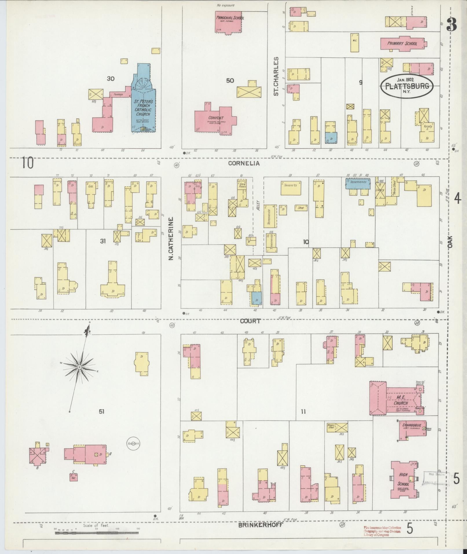 Sanborn Fire Insurance Map from Plattsburg, Clinton County, New York (1902), Sheet #0003 - Complete Map Set gallery image, historic Sanborn map, vintage wall art, New York New York