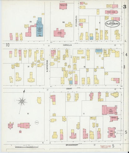 Sanborn Fire Insurance Map from Plattsburg, Clinton County, New York (1902), Sheet #0003 - Complete Map Set gallery image, historic Sanborn map, vintage wall art, New York New York