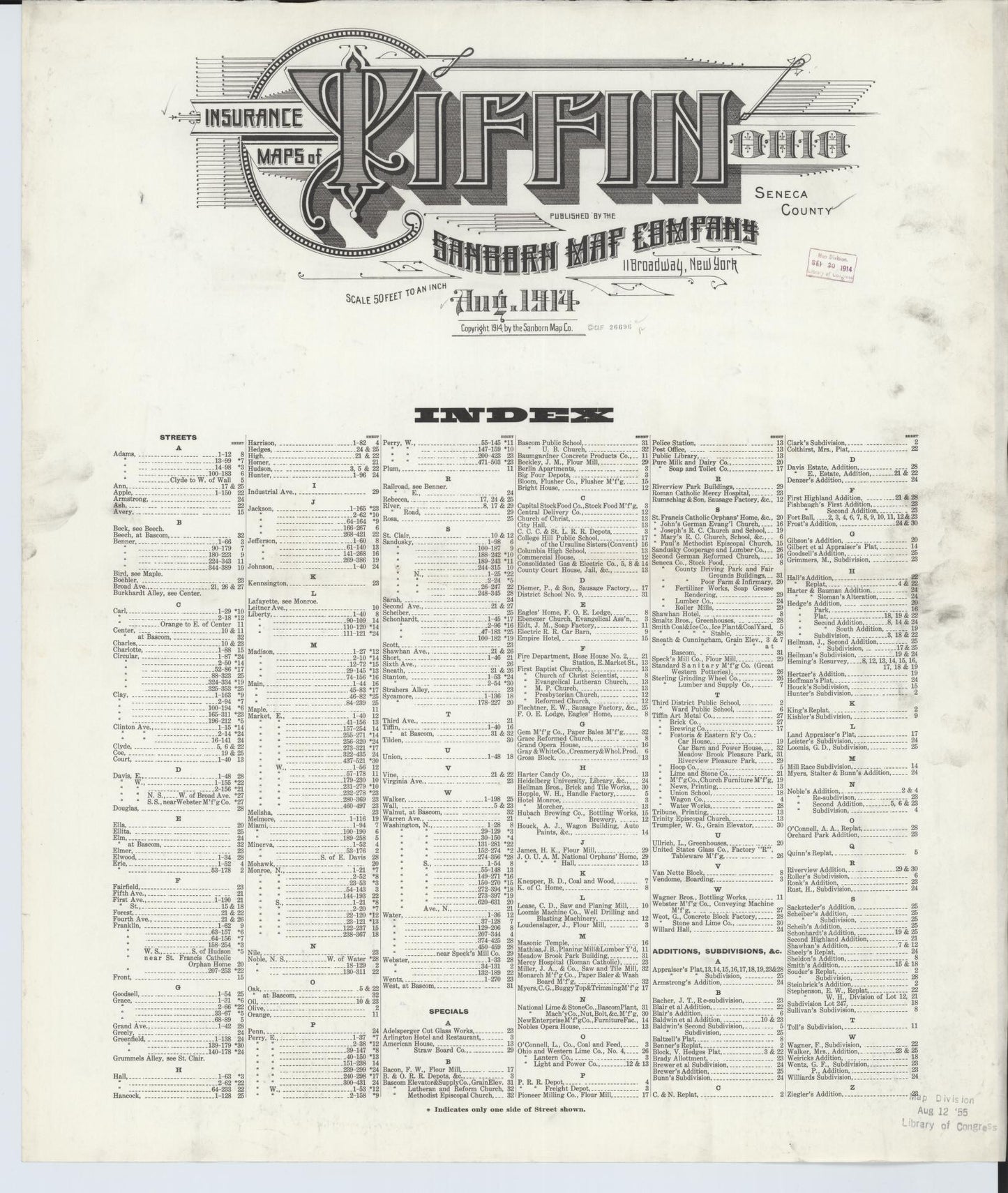 Sanborn Fire Insurance Map from Tiffin, Seneca County, Ohio (1914), Sheet #0001 - Historic Sanborn Fire Insurance Map Print, vintage old map wall art, antique decor, genealogy gift, Ohio Ohio map