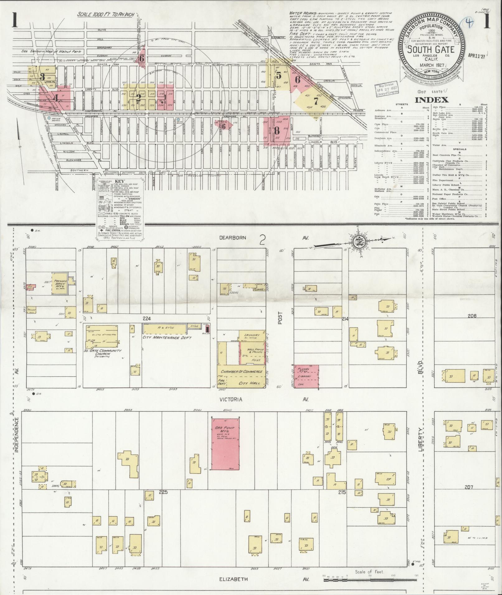 Sanborn Fire Insurance Map from South Gate, Los Angeles County, California (1927), Sheet #0001 - Complete Map Set gallery image, historic Sanborn map, vintage wall art, California California