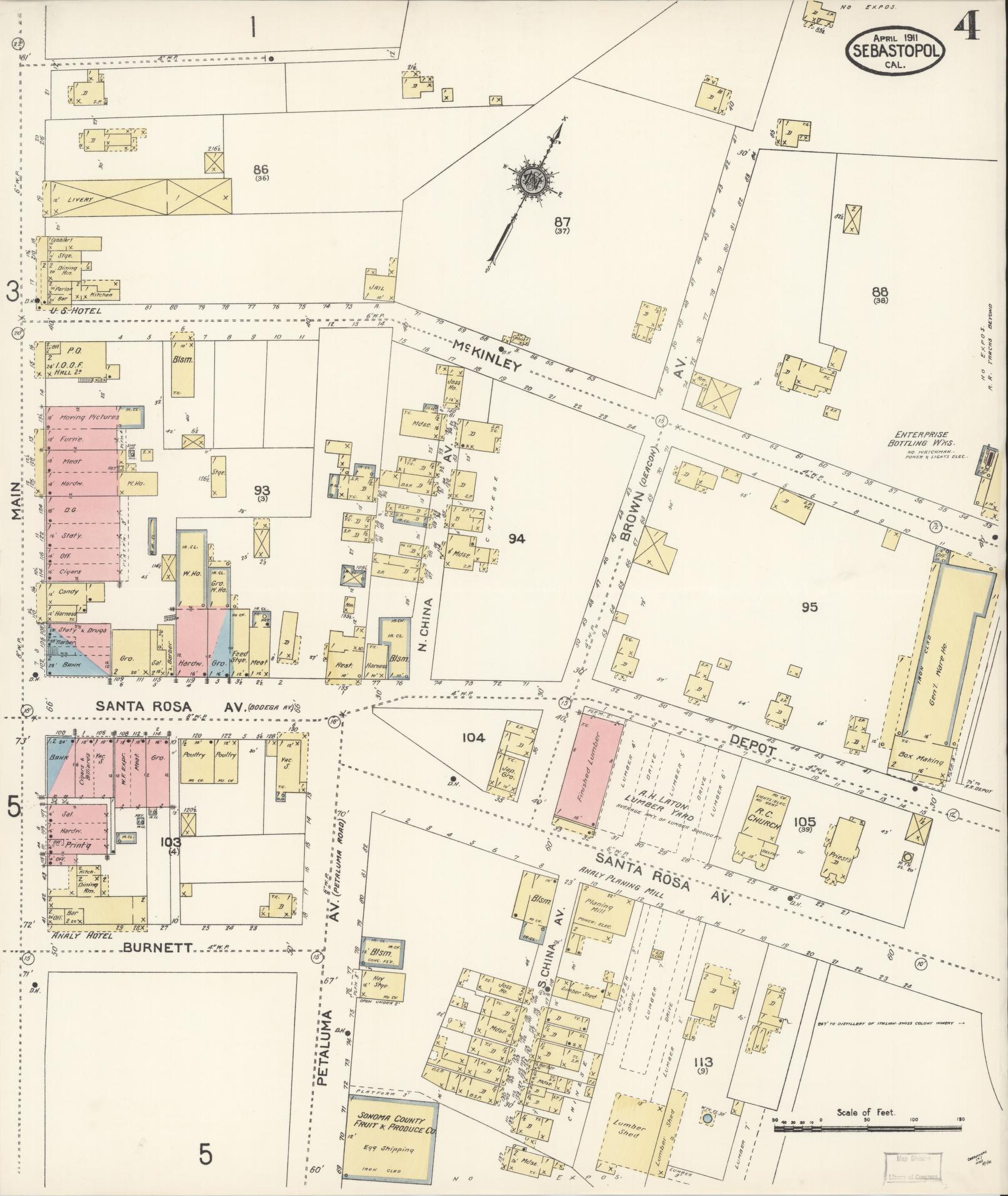 Sanborn Fire Insurance Map from Sebastopol, Sonoma County, California (1911), Sheet #0004 - Complete Map Set gallery image, historic Sanborn map, vintage wall art, California California