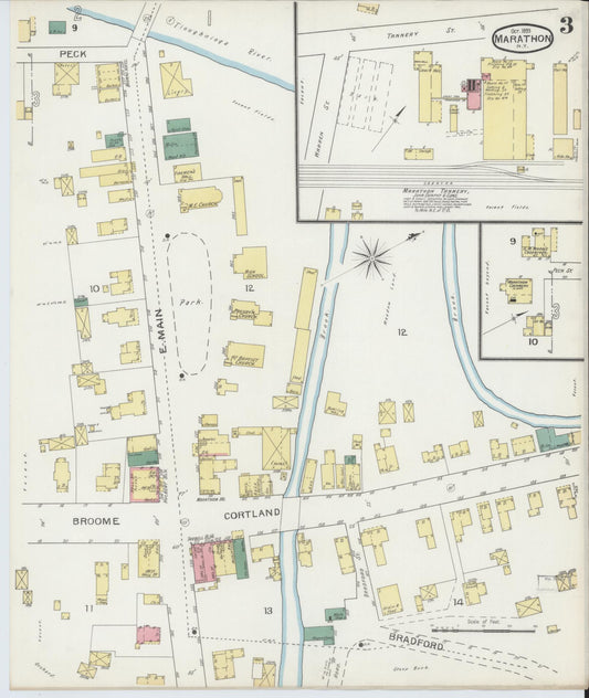 Sanborn Fire Insurance Map from Marathon, Cortland County, New York (1893), Sheet #0003 - Historic Sanborn Fire Insurance Map Print, vintage old map wall art, antique decor, genealogy gift, New York New York map