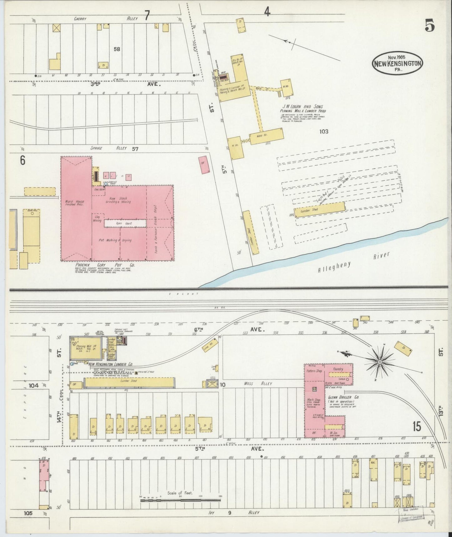 Sanborn Fire Insurance Map from New Kensington, Westmoreland County, Pennsylvania (1905), Sheet #0005 - Complete Map Set gallery image, historic Sanborn map, vintage wall art, Pennsylvania Pennsylvania
