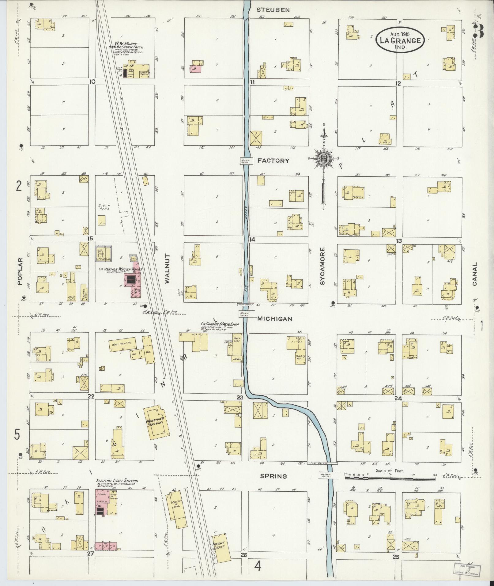 Sanborn Fire Insurance Map from Lagrange, LaGrange County, Indiana (1910), Sheet #0003 - Historic Sanborn Fire Insurance Map Print, vintage old map wall art, antique decor, genealogy gift, Indiana Indiana map