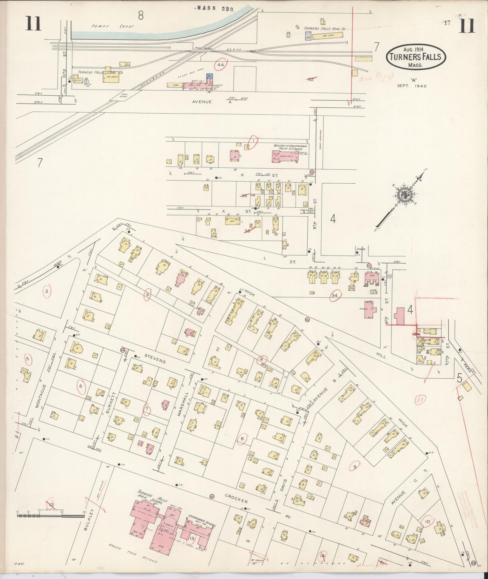 Sanborn Fire Insurance Map from Turners Falls, Franklin County, Massachusetts (1940), Sheet #0011 - Complete Map Set gallery image, historic Sanborn map, vintage wall art, Massachusetts Massachusetts