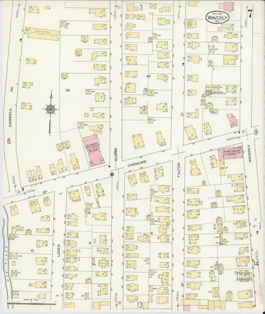 Sanborn Fire Insurance Map from Waverly, Tioga County, New York (1914), Sheet #0007 - Historic Sanborn Fire Insurance Map Print, vintage old map wall art, antique decor, genealogy gift, New York New York map