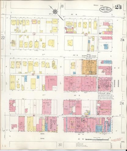 Sanborn Fire Insurance Map from Twin Falls, Twin Falls County, Idaho (1949), Sheet #0023 - Complete Map Set gallery image, historic Sanborn map, vintage wall art, Falls Idaho