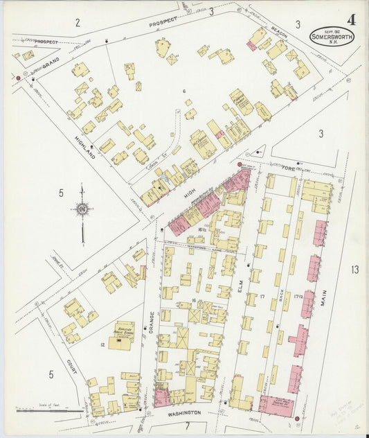 Sanborn Fire Insurance Map from Somersworth, Strafford County, New Hampshire (1912), Sheet #0004 - Historic Sanborn Fire Insurance Map Print, vintage old map wall art, antique decor, genealogy gift, Maine Maine map