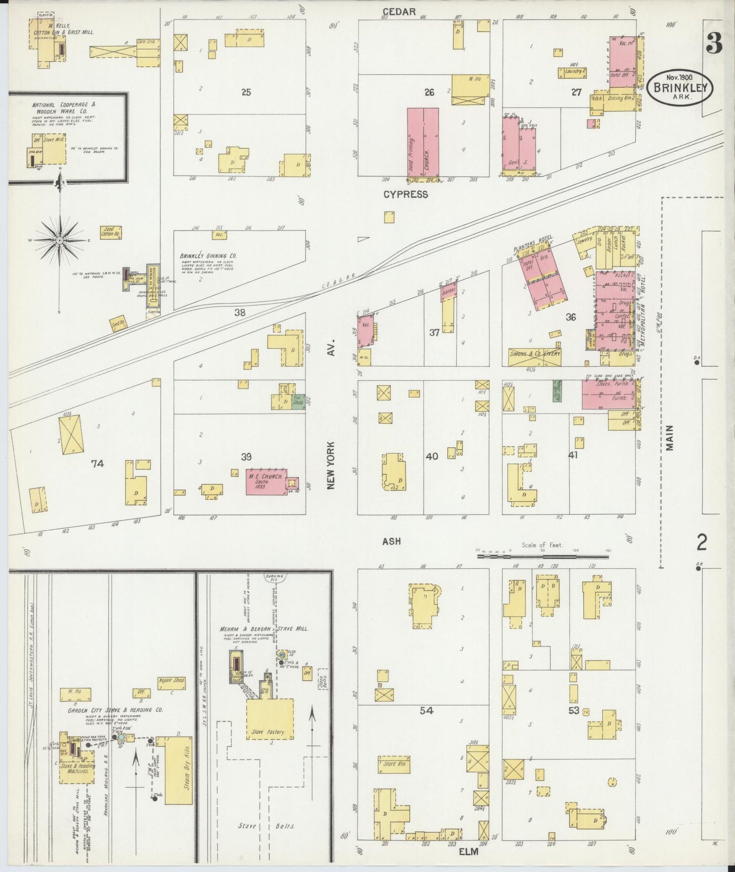 Sanborn Fire Insurance Map from Brinkley, Monroe County, Arkansas (1900), Sheet #0003 - Historic Sanborn Fire Insurance Map Print, vintage old map wall art, antique decor, genealogy gift, Arkansas Arkansas map