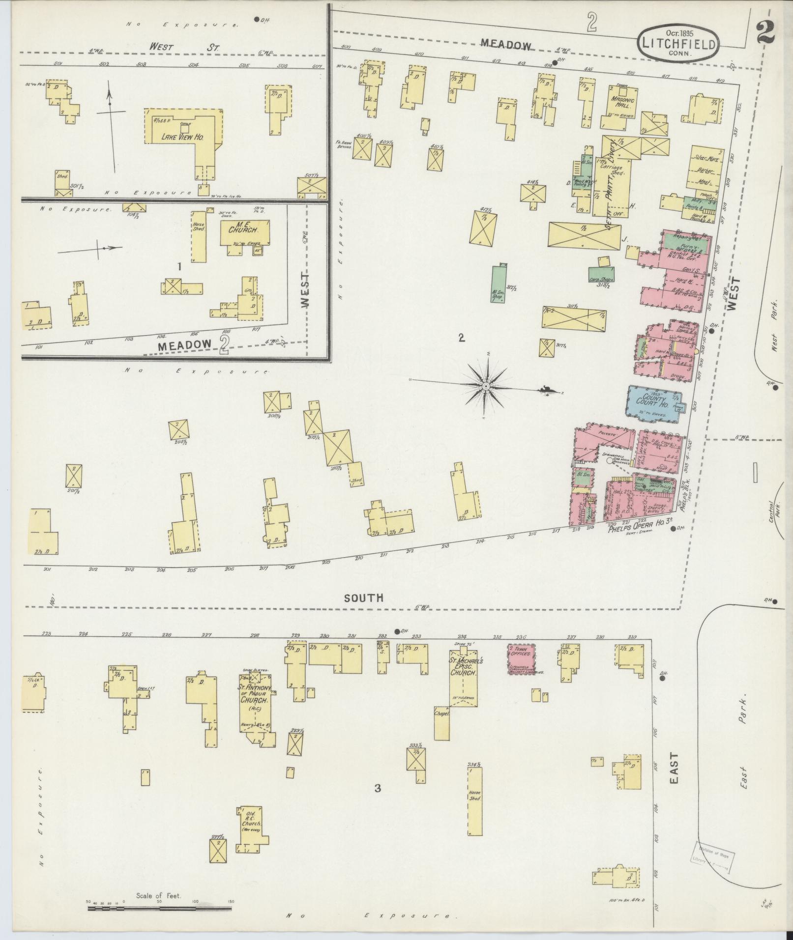 Sanborn Fire Insurance Map from Litchfield, Litchfield County, Connecticut (1895), Sheet #0002 - Complete Map Set gallery image, historic Sanborn map, vintage wall art, Connecticut Connecticut