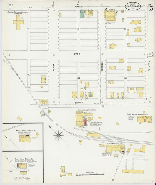 Sanborn Fire Insurance Map from Harriman, Roane County, Tennessee (1901), Sheet #0005 - Historic Sanborn Fire Insurance Map Print, vintage old map wall art, antique decor, genealogy gift, Tennessee Tennessee map