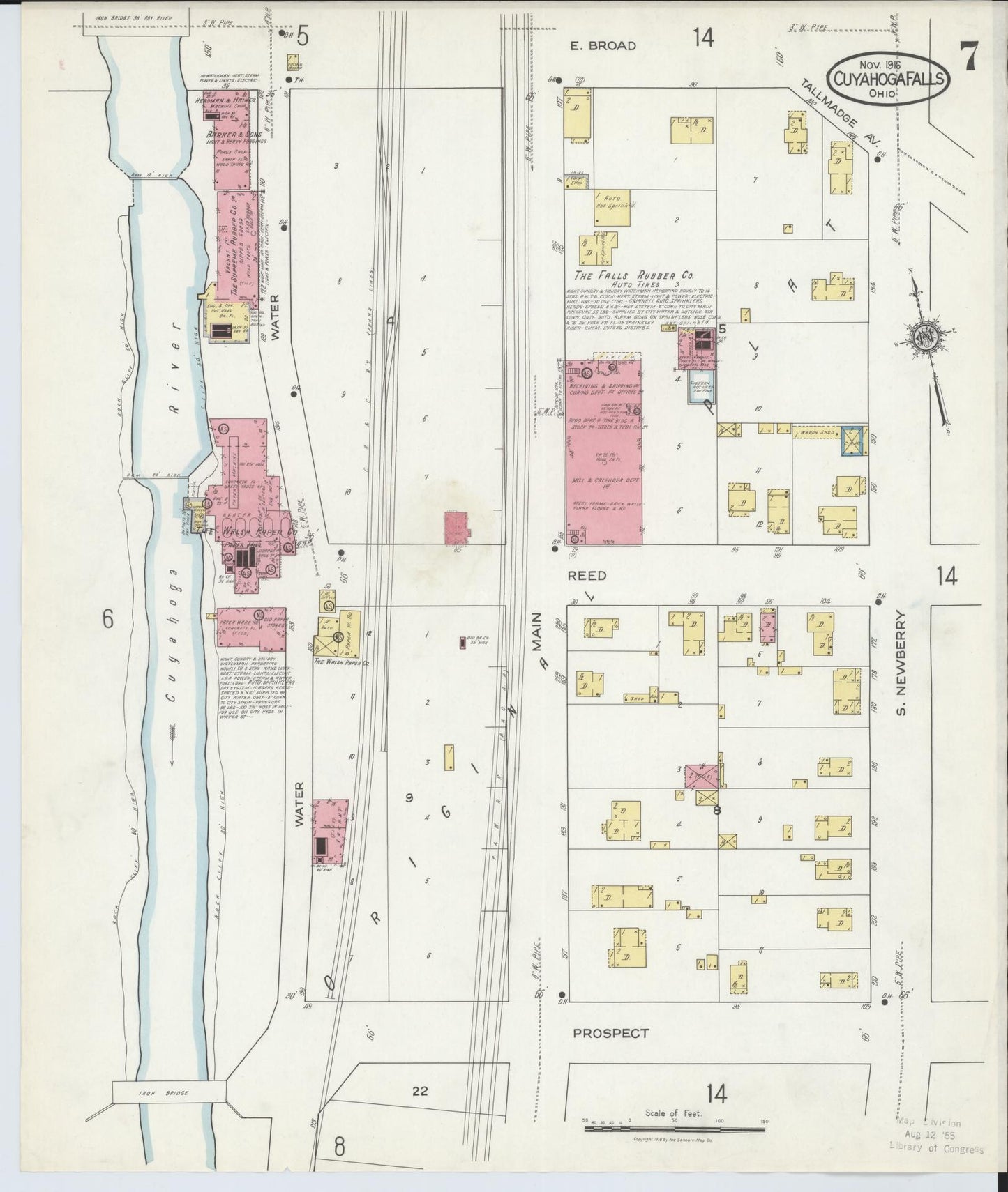 Sanborn Fire Insurance Map from Cuyahoga Falls, Summit County, Ohio (1916), Sheet #0007 - Complete Map Set gallery image, historic Sanborn map, vintage wall art, Ohio Ohio