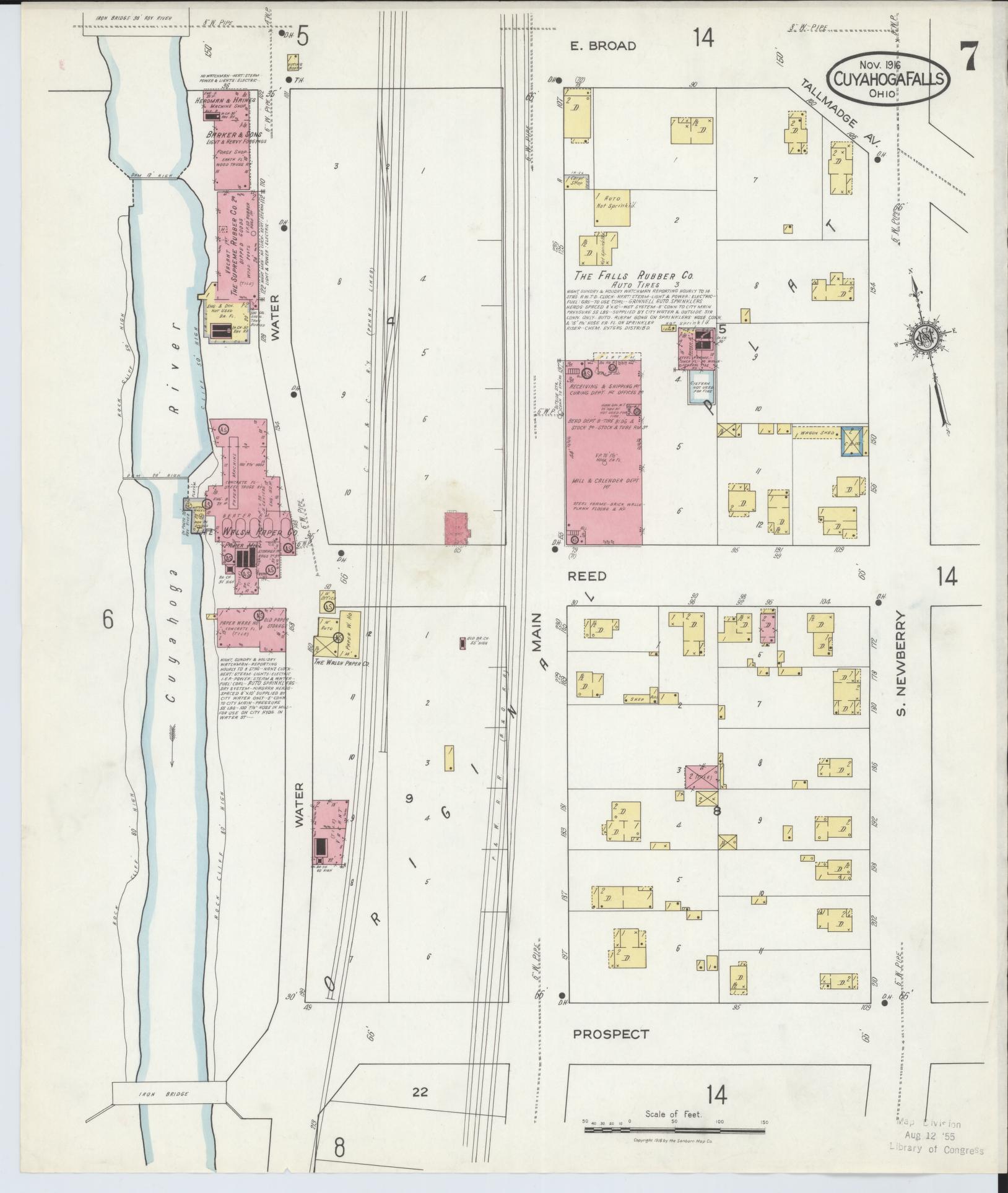 Sanborn Fire Insurance Map from Cuyahoga Falls, Summit County, Ohio (1916), Sheet #0007 - Complete Map Set gallery image, historic Sanborn map, vintage wall art, Ohio Ohio