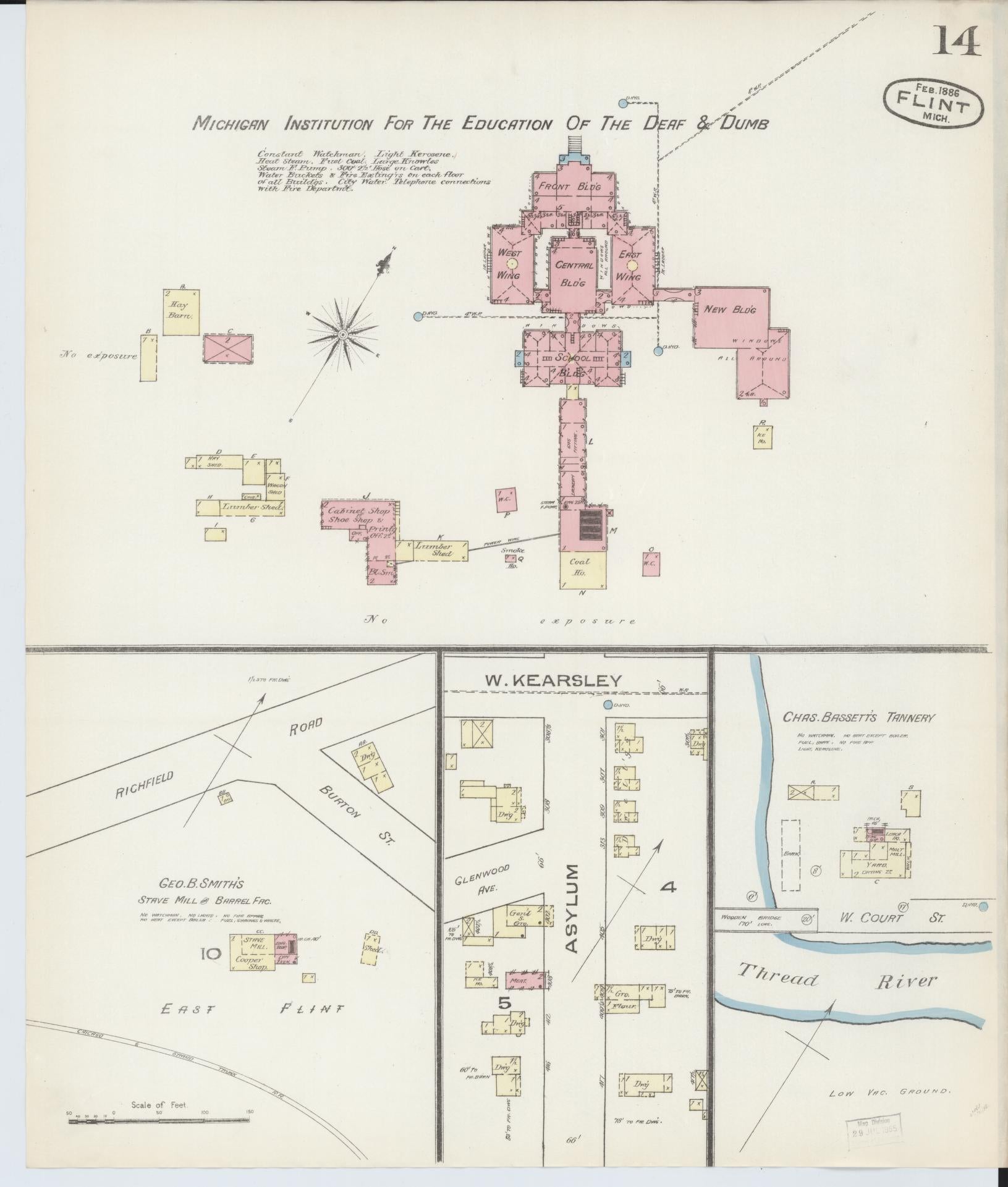 Sanborn Fire Insurance Map from Flint, Genesee County, Michigan (1886), Sheet #0014 - Historic Sanborn Fire Insurance Map Print, vintage old map wall art, antique decor, genealogy gift, Michigan Michigan map