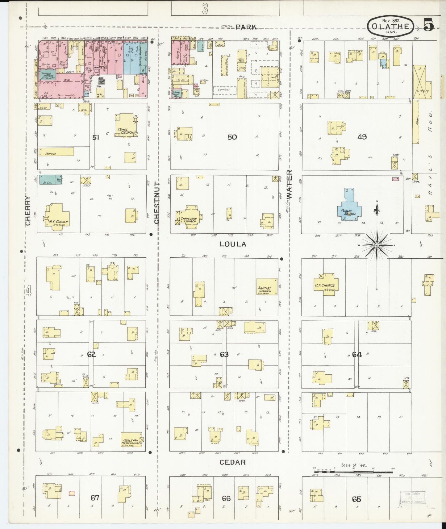 Sanborn Fire Insurance Map from Olathe, Johnson County, Kansas (1892), Sheet #0005 - Historic Sanborn Fire Insurance Map Print, vintage old map wall art, antique decor, genealogy gift, Kansas Kansas map