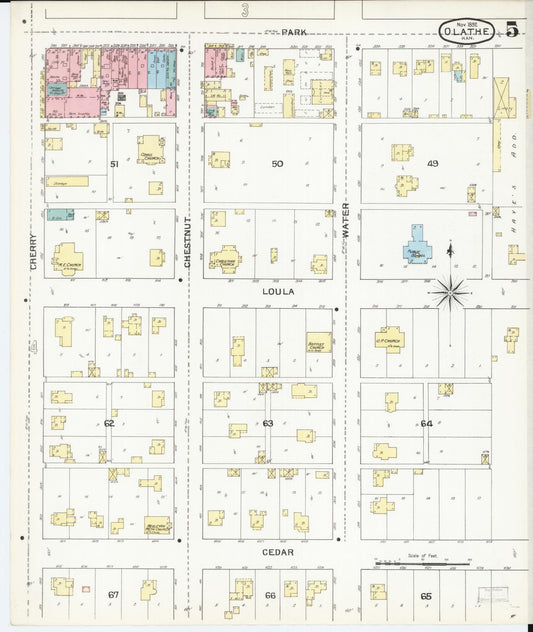 Sanborn Fire Insurance Map from Olathe, Johnson County, Kansas (1892), Sheet #0005 - Historic Sanborn Fire Insurance Map Print, vintage old map wall art, antique decor, genealogy gift, Kansas Kansas map
