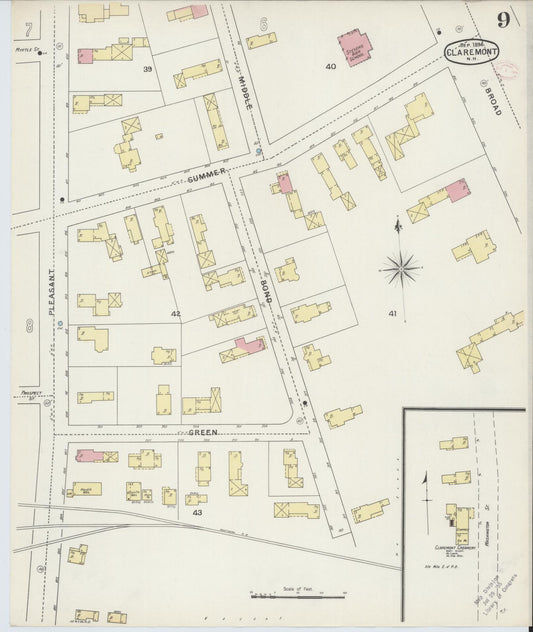 Sanborn Fire Insurance Map from Claremont, Sullivan County, New Hampshire (1894), Sheet #0009 - Historic Sanborn Fire Insurance Map Print, vintage old map wall art, antique decor, genealogy gift, New Hampshire New Hampshire map