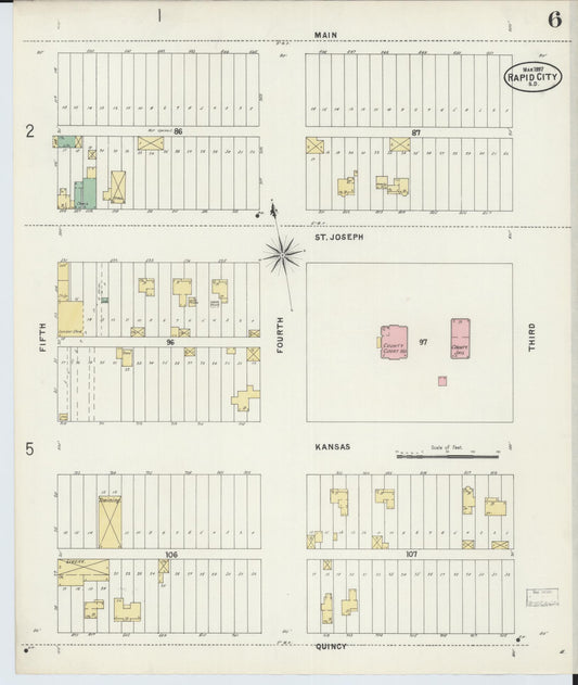Sanborn Fire Insurance Map from Rapid City, Pennington County, South Dakota (1897), Sheet #0006 - Historic Sanborn Fire Insurance Map Print, vintage old map wall art, antique decor, genealogy gift, South Dakota South Dakota map
