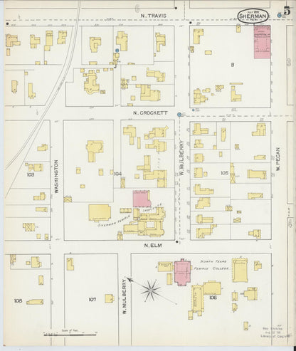 Sanborn Fire Insurance Map from Sherman, Grayson County, Texas (1892), Sheet #0005 - Complete Map Set gallery image, historic Sanborn map, vintage wall art, Texas Texas