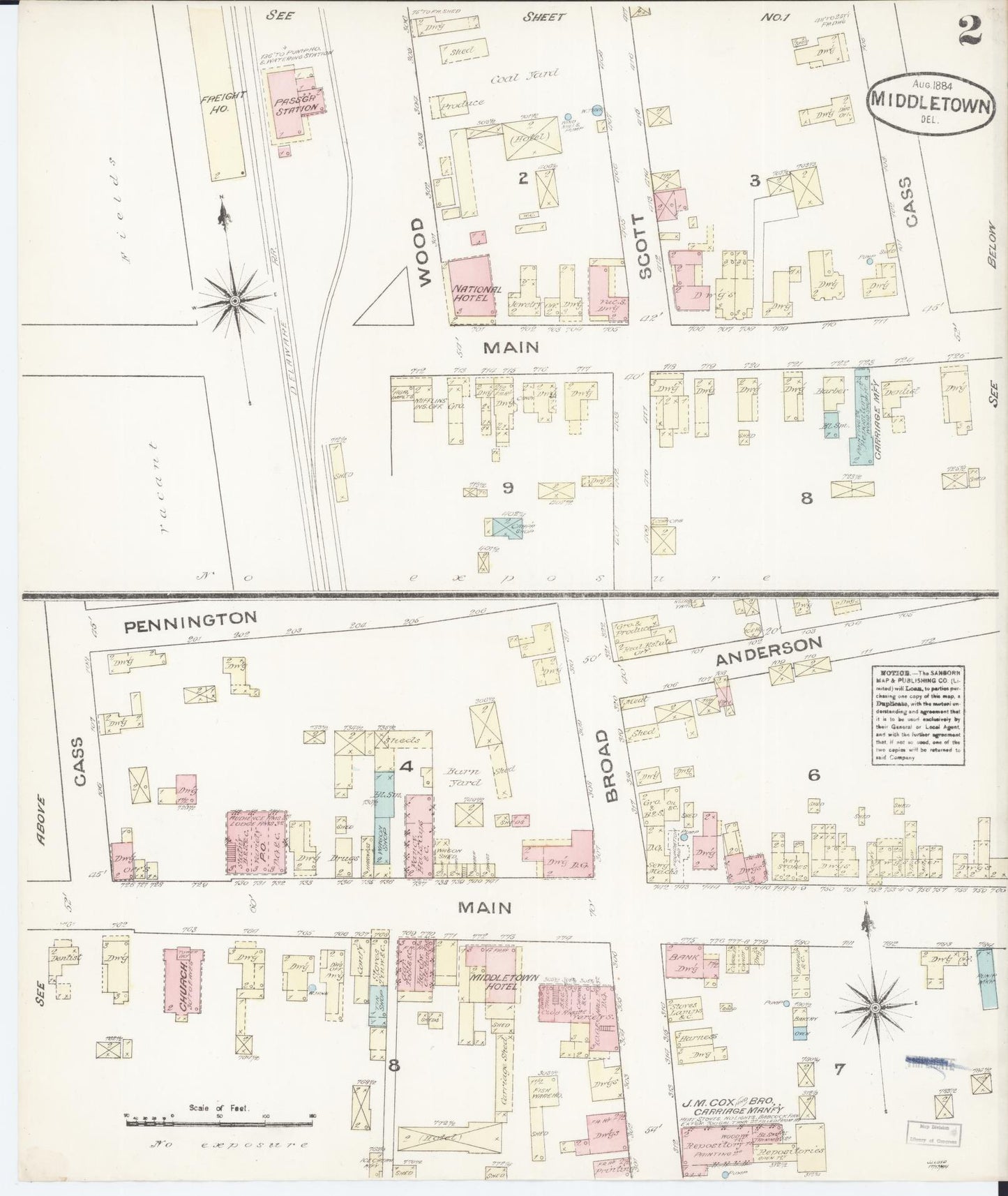 Sanborn Fire Insurance Map from Middletown, New Castle County, Delaware (1884), Sheet #0002 - Complete Map Set gallery image, historic Sanborn map, vintage wall art, Delaware Delaware