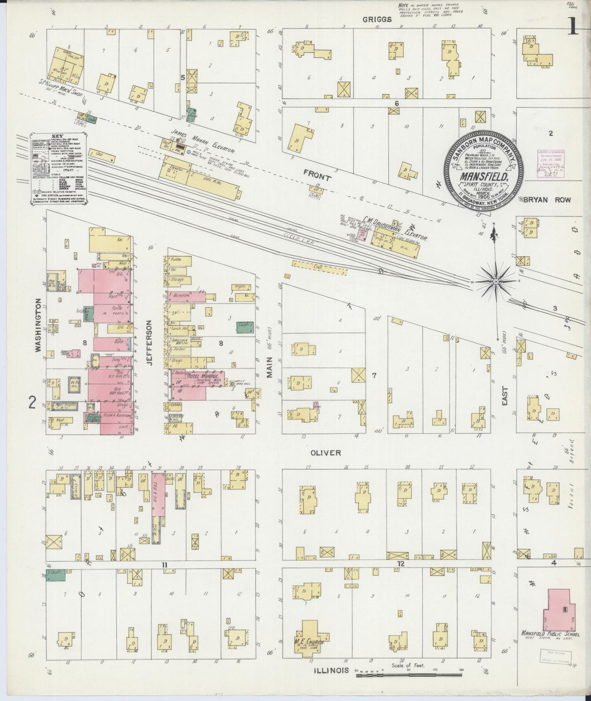 Sanborn Fire Insurance Map from Mansfield, Piatt County, Illinois (1906), Sheet #0001 - Historic Sanborn Fire Insurance Map Print, vintage old map wall art, antique decor, genealogy gift, Illinois Illinois map
