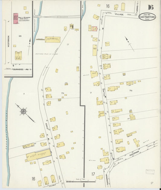 Sanborn Fire Insurance Map from East Hartford, Hartford County, Connecticut (1913), Sheet #0016 - Historic Sanborn Fire Insurance Map Print, vintage old map wall art, antique decor, genealogy gift, Connecticut Connecticut map