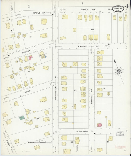 Sanborn Fire Insurance Map from Suffern, Rockland County, New York (1908), Sheet #0004 - Historic Sanborn Fire Insurance Map Print, vintage old map wall art, antique decor, genealogy gift, New York New York map
